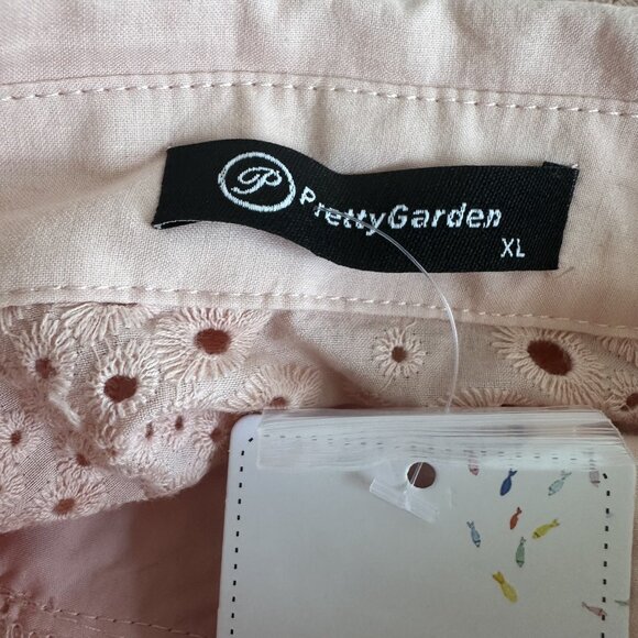 PrettyGarden Blouse‎ Womens XL Peachy Pink Eyelet Button Down L/S Boho Cottage - Picture 7 of 12